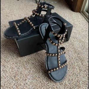 Brand new strappy Vici black and gold sandals